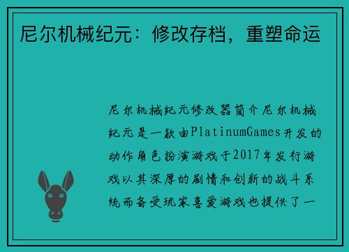 尼尔机械纪元：修改存档，重塑命运